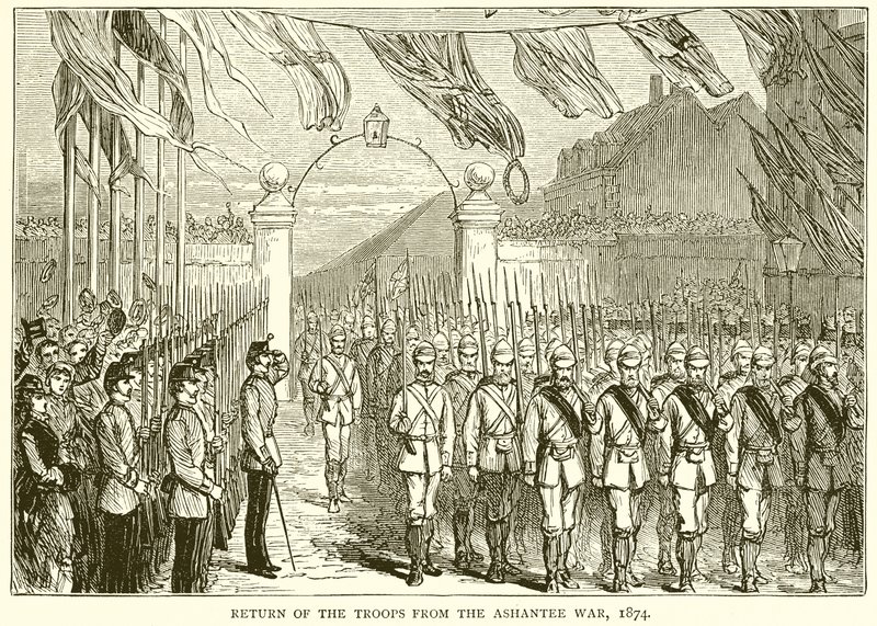 Ritorno delle truppe dalla guerra di Ashantee, 1874 da English School