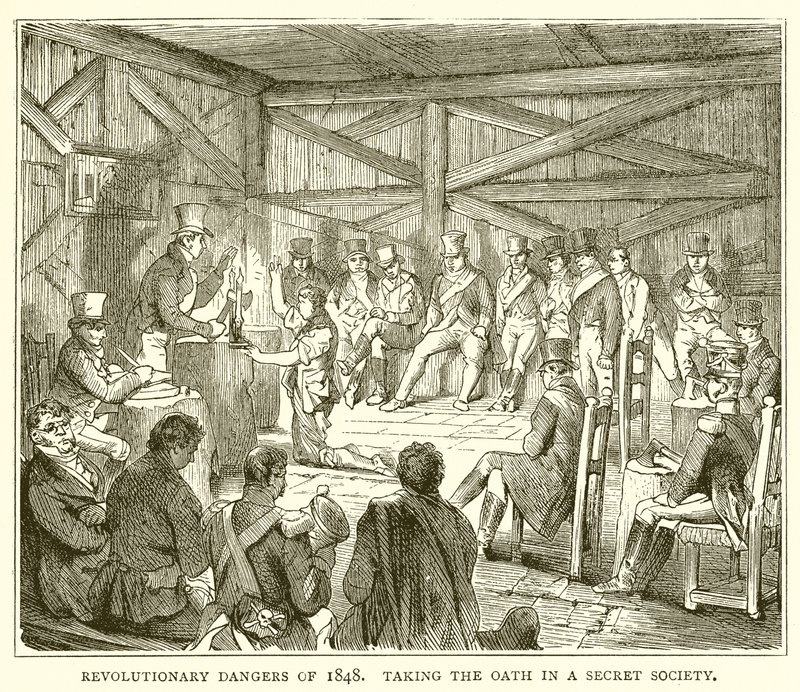 Pericoli rivoluzionari del 1848. Giuramento in una società segreta da English School