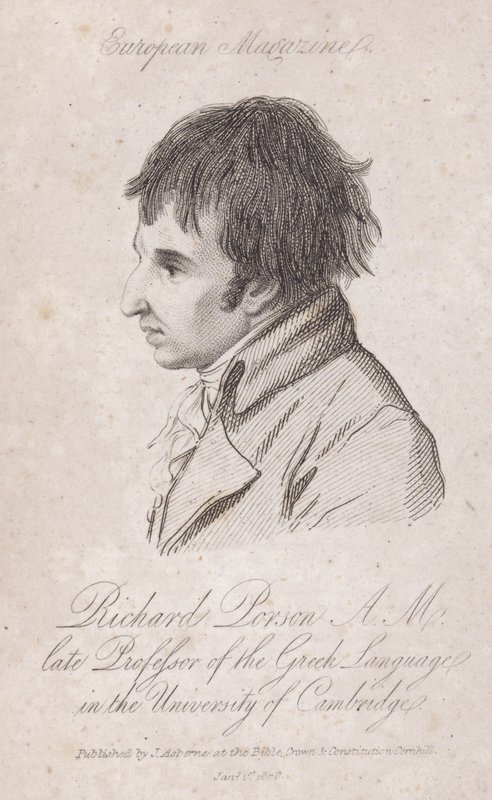 Richard Porson, studioso inglese, professore di greco al Trinity College, Cambridge da English School