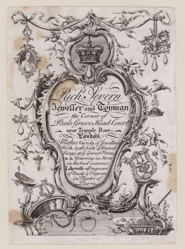 Richard Severn, Gioielliere e Giocattolaio, Temple Bar, Londra, carta commerciale da English School