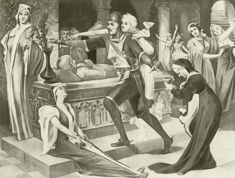 Roberto il Diavolo, Atto III scena iii (incisione) da English School