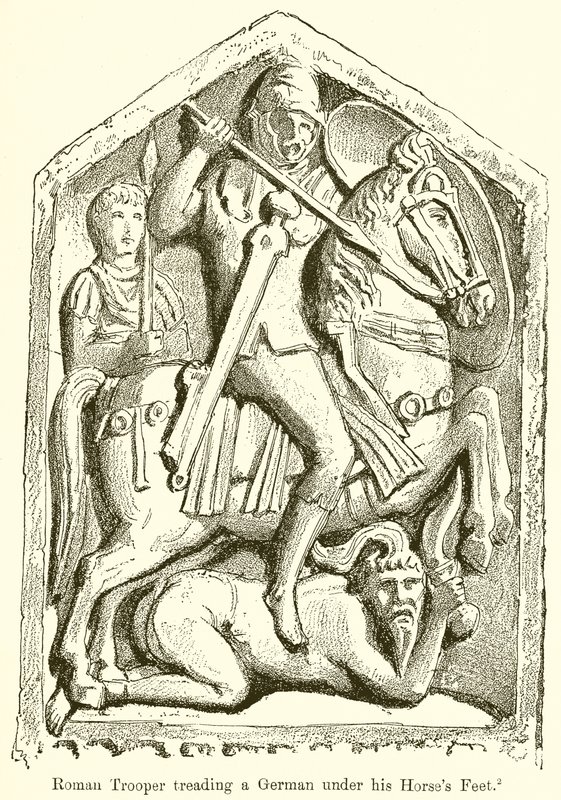 Cavaliere romano che calpesta un germanico sotto i piedi del suo cavallo da English School