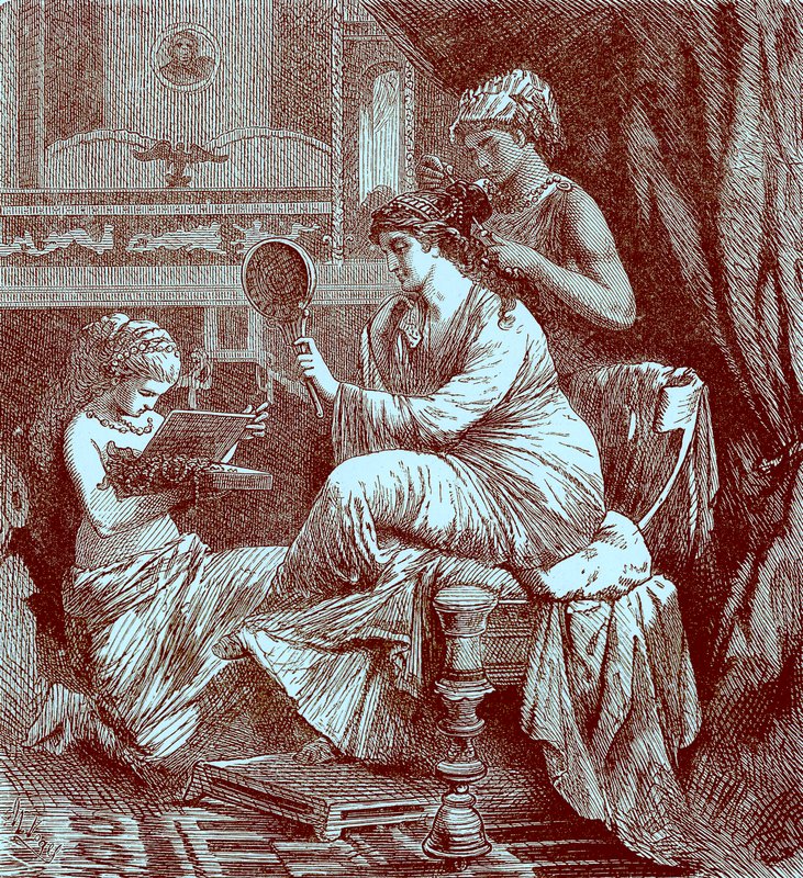 Signora romana alla sua toilette, illustrazione da The Illustrated History of the World, pubblicato c.1880 da English School
