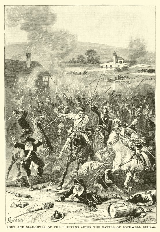 Rout e massacro dei puritani dopo la battaglia di Bothwell Bridge da English School