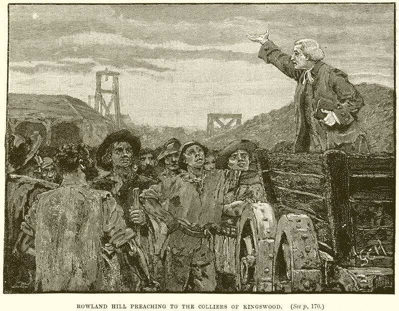 Rowland Hill che predica ai minatori di Kingswood da English School