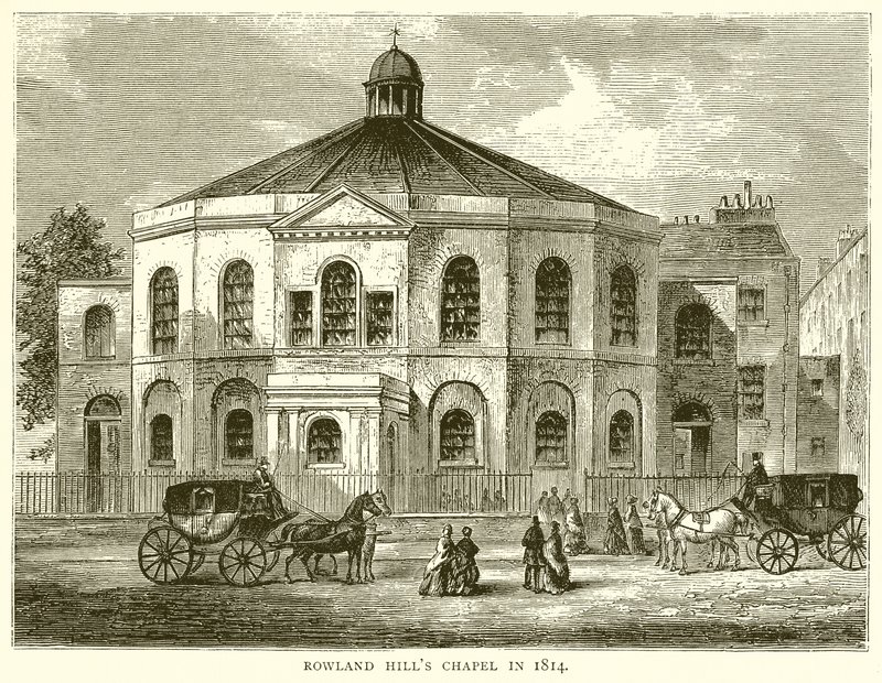 Cappella di Rowland Hill nel 1814 da English School