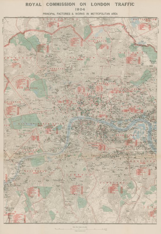 Commissione reale del traffico di Londra, 1904; Principali fabbriche e opere nell