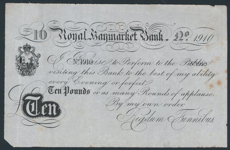 Royal Haymarket Bank, banconota teatrale scherzosa da English School