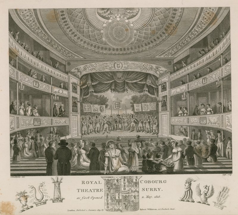 Teatro Reale, Cobourg, Surrey, come aperto per la prima volta a maggio 1818 da English School