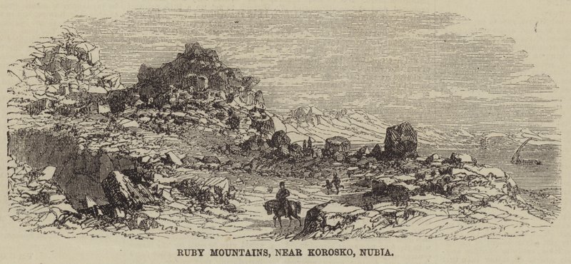 Montagne di Rubino, vicino a Korosko, Nubia (incisione) da English School