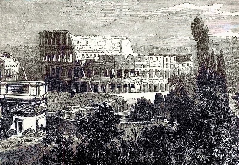 Rovine del Colosseo, dal Palatino, illustrazione da Cassells Illustrated Universal History di Edward Ollier, pubblicato nel 1890 da English School