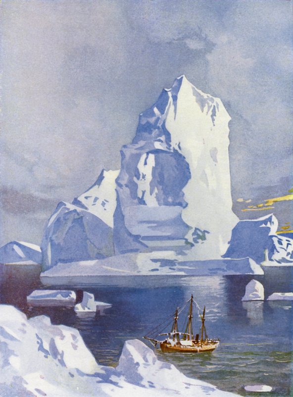 Veliero davanti a un gigantesco iceberg da English School