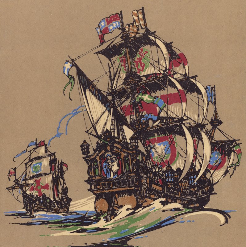 Navi a vela (litografia a colori) da English School