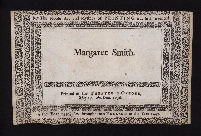 Esempio di stampa eseguita al Teatro Sheldonian, Oxford, il 25 maggio 1736 (incisione) da English School