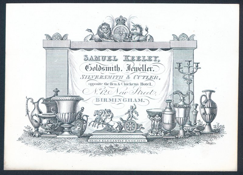 Samuel Keeley, orafo, gioielliere, argentiere e coltellinaio, biglietto commerciale da English School