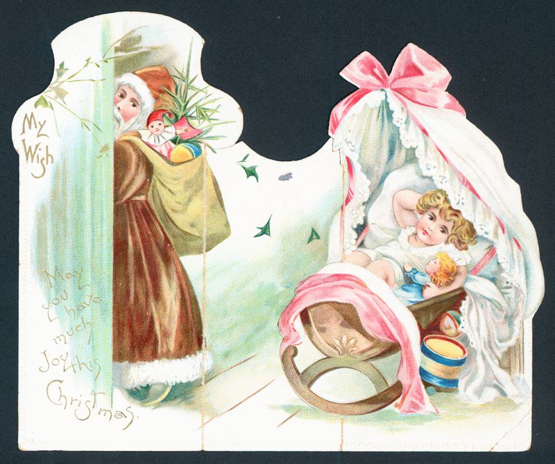 Babbo Natale che visita un neonato nella culla da English School