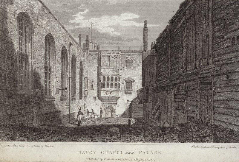 Savoy Chapel e Palace, Londra, 1807 da English School
