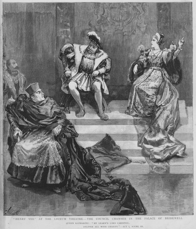 Scena da una produzione di Enrico VIII di Shakespeare al Lyceum Theatre, Londra da English School