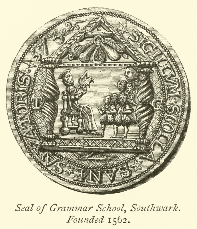 Sigillo della scuola di grammatica, Southwark, fondata nel 1562 da English School
