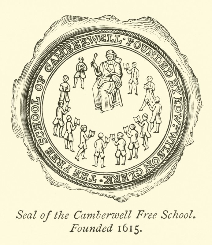 Sigillo della scuola libera di Camberwell, fondata nel 1615 da English School
