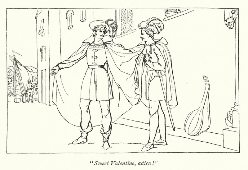 I due gentiluomini di Verona di Shakespeare; La separazione di Valentino e Proteo (incisione) da English School