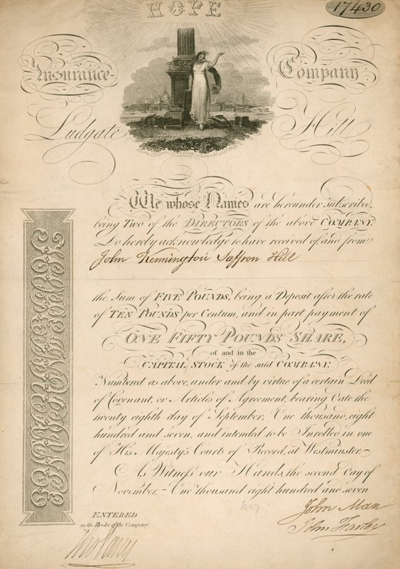Quota per la Hope Insurance Company, Ludgate Hill, Londra da English School