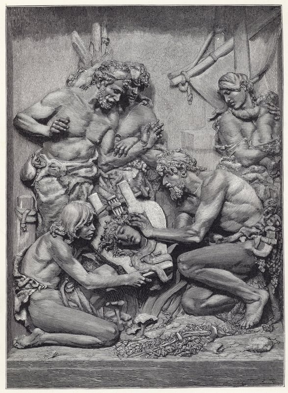 Pastori che scoprono la testa di Orfeo, dal bassorilievo di M Cordonnier da English School