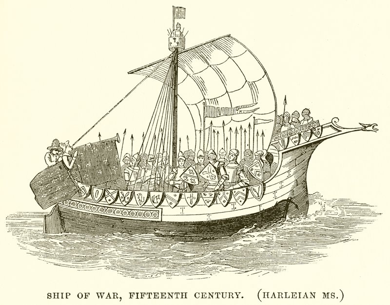 Nave da guerra, XV secolo. (Manoscritto Harleiano) da English School