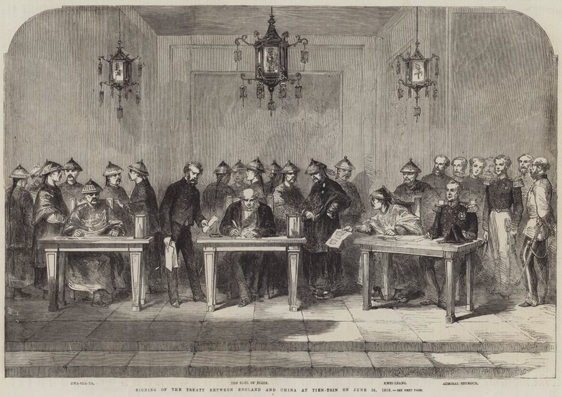 Firma del Trattato tra Inghilterra e Cina a Tien-Tsin il 26 giugno 1858 da English School