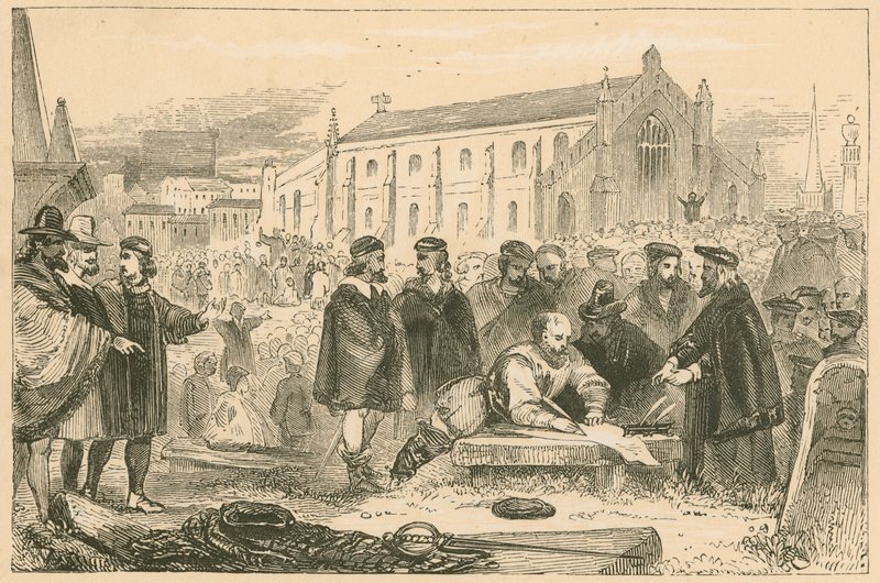 Firma del Patto nel cimitero di Greyfriars, Edimburgo da English School