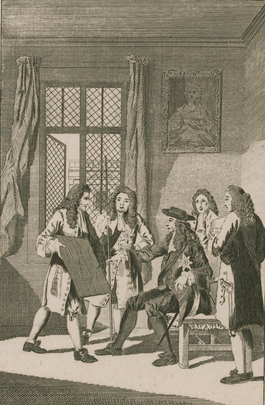 Sir Christopher Wren che presenta a Re Carlo II il suo piano per la ricostruzione della Città di Londra da English School