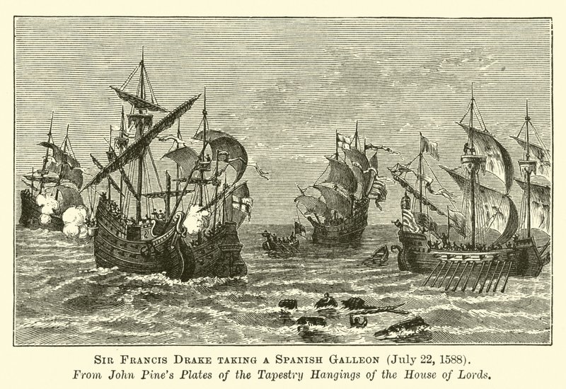 Sir Francis Drake cattura un Galeone Spagnolo, 22 luglio 1588 da English School