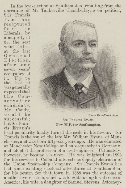 Sir Francis Evans, nuovo MP per Southampton (incisione) da English School