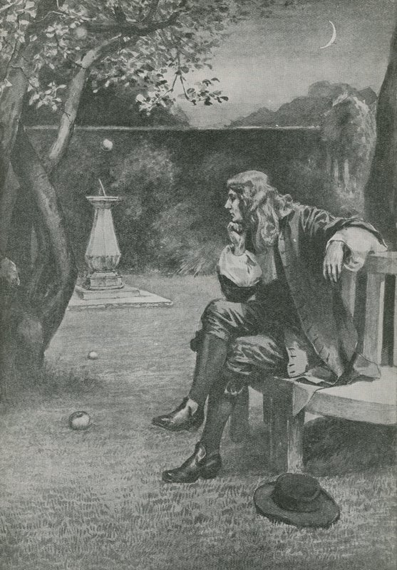 Sir Isaac Newton vede una mela cadere da English School