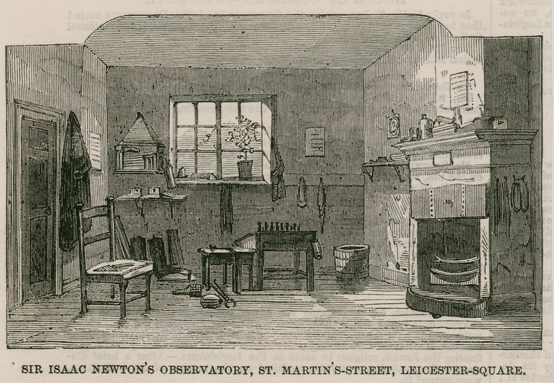 Osservatorio di Sir Isaac Newton, St Martins Street, Leicester Square, Londra da English School
