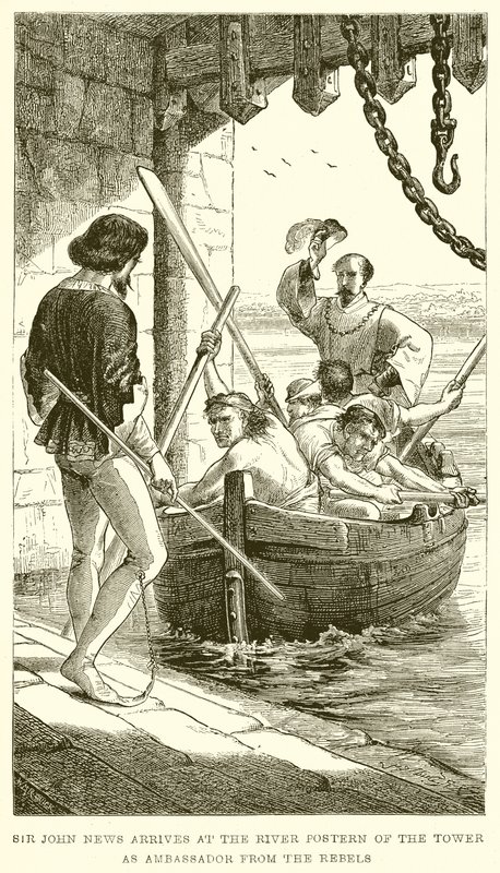 Sir John News arriva al Postern del Fiume della Torre come Ambasciatore dei Ribelli da English School