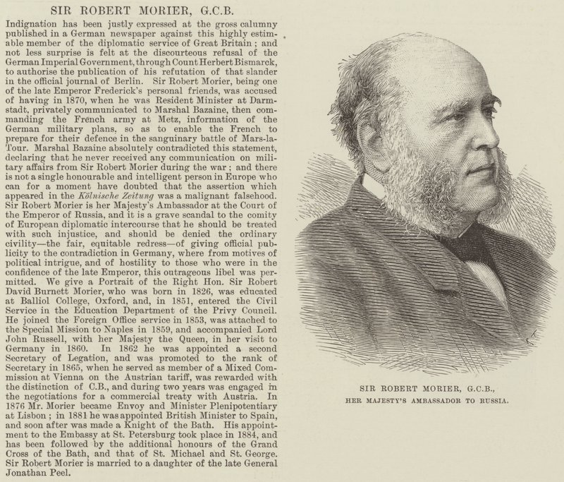 Sir Robert Morier, GCB, Ambasciatore di Sua Maestà in Russia (incisione) da English School