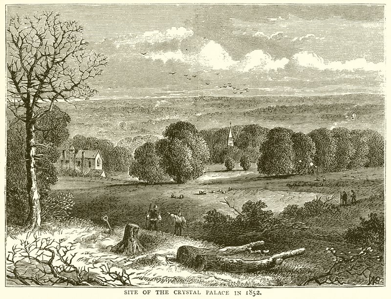 Sito del Crystal Palace nel 1852 da English School