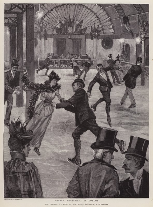 Pattinaggio alla Crystal Ice Rink al Royal Aquarium, Westminster, Londra da English School