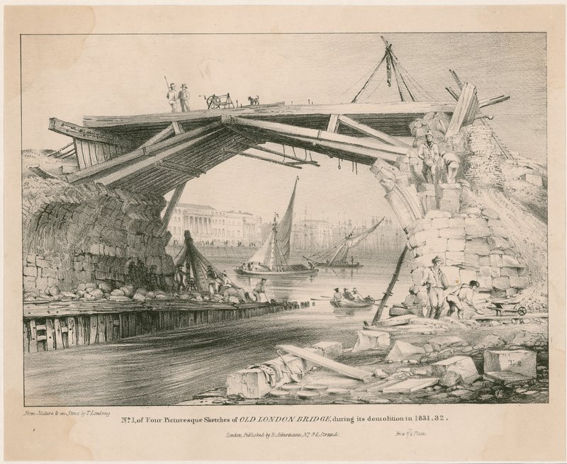 Schizzo del vecchio London Bridge durante la sua demolizione nel 1831, 1832 da English School