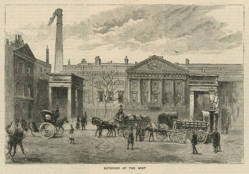 Schizzi alla Royal Mint, Tower Hill; esterno della Zecca da English School
