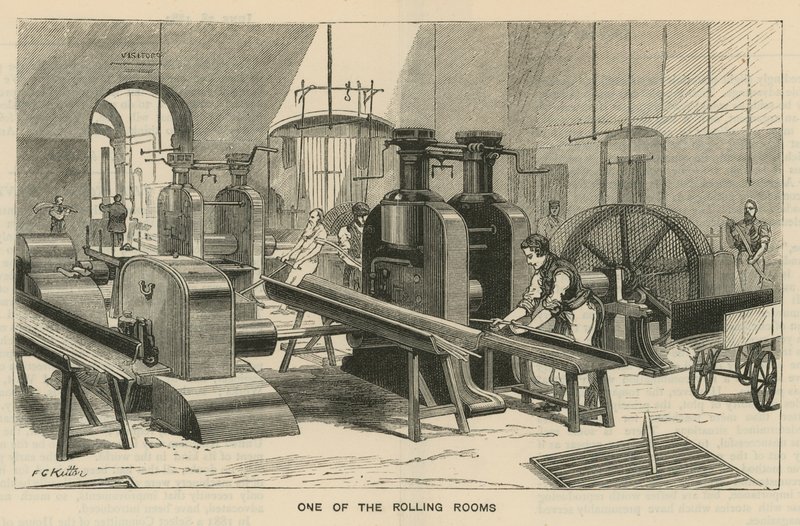 Schizzi alla Royal Mint, Tower Hill; una delle stanze di laminazione da English School