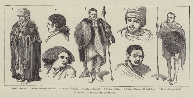 Schizzi di costumi abissini (incisione) da English School