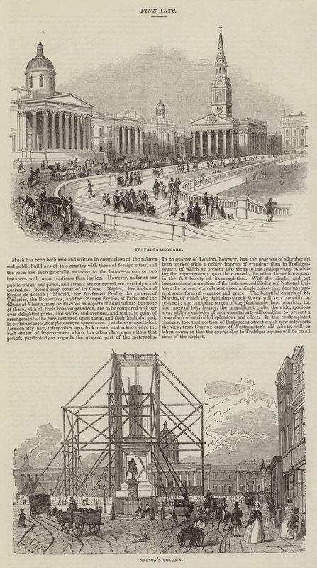Schizzi di Trafalgar Square (incisione) da English School