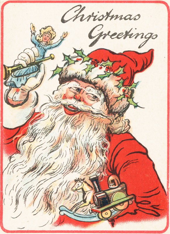 Babbo Natale sorridente con giocattoli da English School