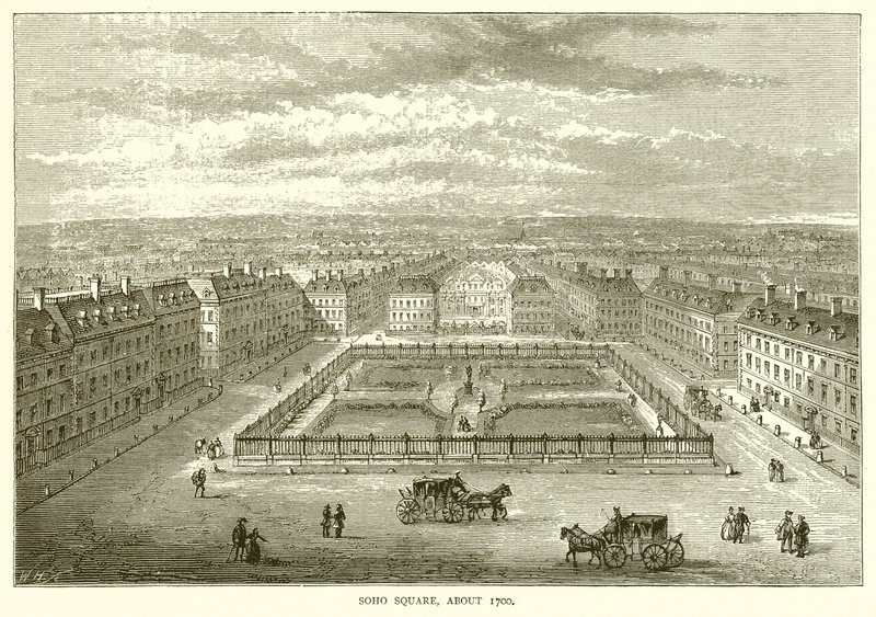 Soho Square, intorno al 1700 da English School