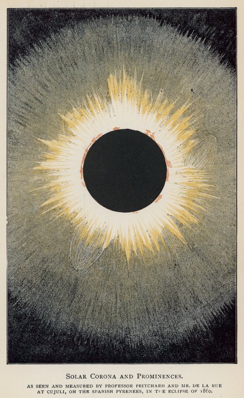 Corona solare e prominenze, come viste e misurate dal professor Pritchard e dal signor De La Rue da English School