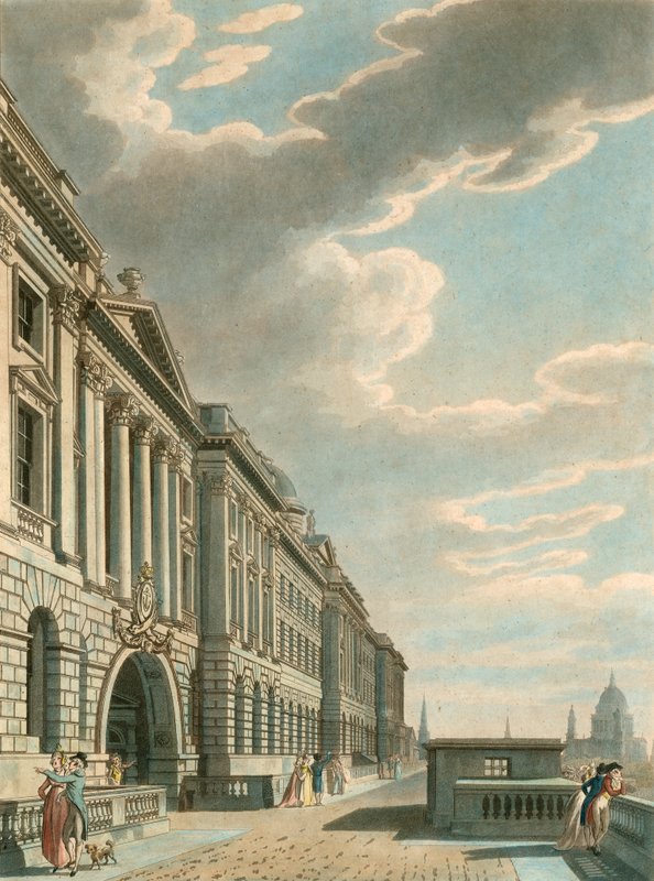 Somerset Terrace lungo il fiume Tamigi, Somerset House, The Strand, Londra da English School