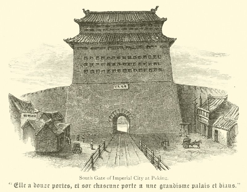 Porta sud della città imperiale di Pechino (incisione) da English School