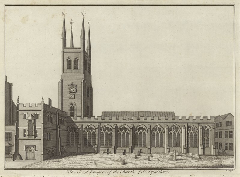 Prospetto sud della Chiesa di St Sepulchre, Londra da English School